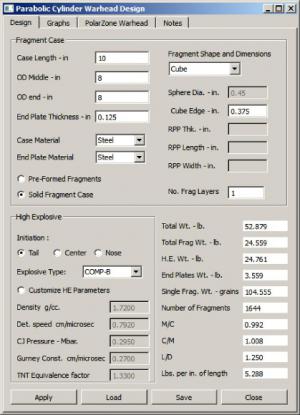 Figure 7: Warhead Design Dialog Box – Design Tab.