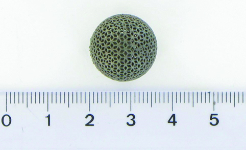 Figure 6. Group 5 Part Complexity Includes Structures Such as Metallic Lattices, Which Cannot Be Produced Through Traditional Means. The Titanium Lattice Ball Shown Here Has a Hollow Interior and a Complex Internal Geometry (ESA Photo) [8].
