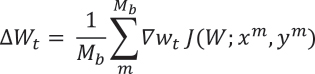 ∆W_t= 1/M_b ∑_m^(M_b)▒〖∇w_t J(W;x^m,y^m)〗
