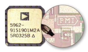 Figure 4: A Part with Falsified Function Markings. The Markings (left) Indicate an Op Amp From ADI, but the Part Contains Die from a Voltage Reference From PMI (right). 