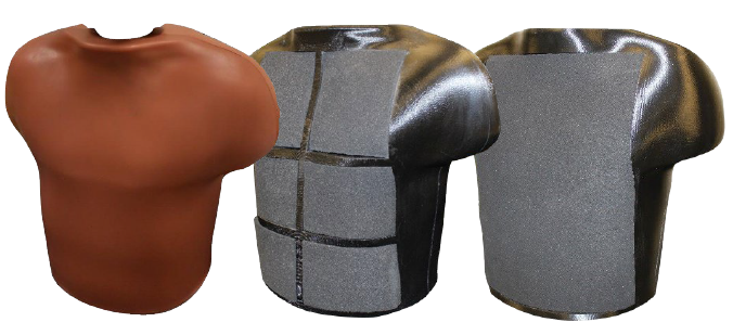 Figure 6: Blunt Torso (Left), Six-Pad EM Torso (Middle), and Single-Pad EM Torso (Right) (Source: CFDRC).