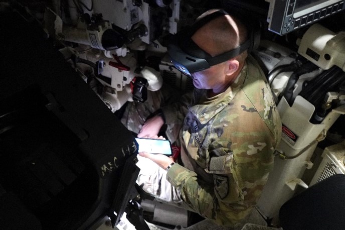 soldier wearing virtual reality goggles