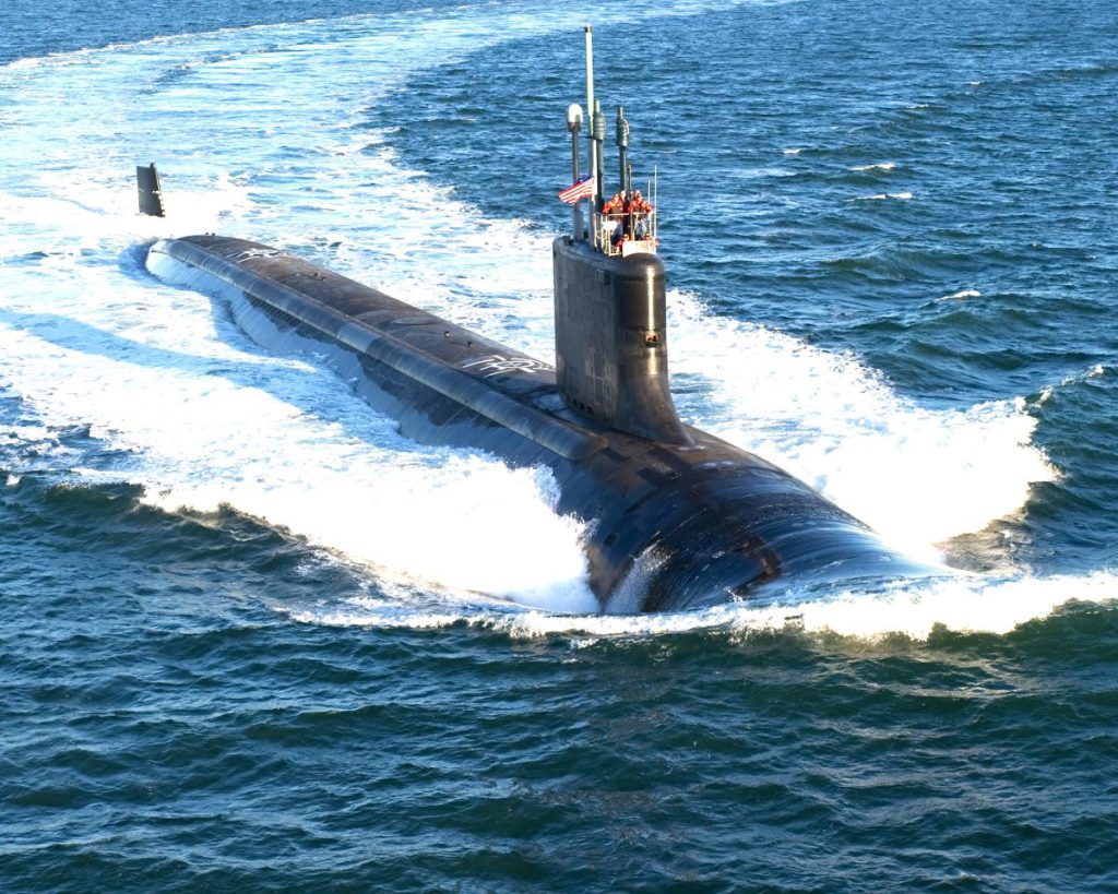 The Virginia-class attack submarine Pre-Commissioning Unit Mississippi (SSN 782) conducts alpha trials in the Atlantic Ocean. (U.S. Navy photo courtesy of General Dynamics Electric Boat)