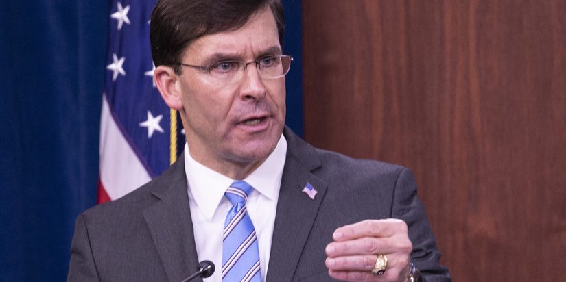 Defense Secretary Dr. Mark T. Esper updates reporters at the Pentagon on Defense Department efforts to combat the coronavirus May 5, 2020 (photo by Marvin Lynchard, DoD).