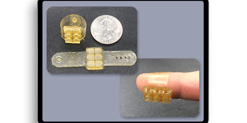 Lawrence Livermore National Laboratory and Meta researchers demonstrated a new kind of 3D-printed material that can “translate” text messages to braille on-the-fly by filling the device with air at strategic points (source:  LLNL).