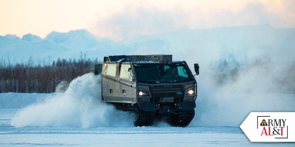 A CATV travels cross-country at the Cold Region Test Center, Alaska. An armored version of the CATV would give Army Alaska units the ability to deter potential attacks (U.S. Army).