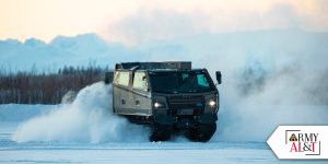 A CATV travels cross-country at the Cold Region Test Center, Alaska. An armored version of the CATV would give Army Alaska units the ability to deter potential attacks (U.S. Army).