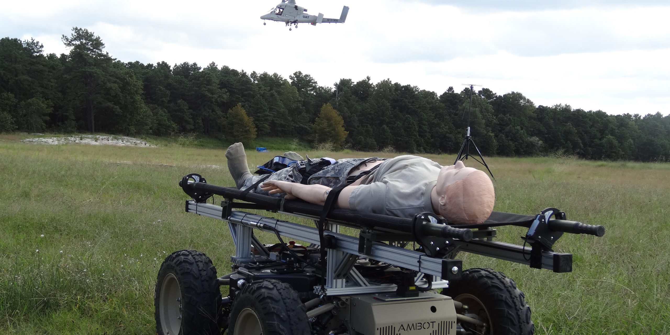 The Navy, Army and Air Force conduct a casualty evacuation (CASEVAC) response event at Fort Dix, N.J. in August 2016. The Navy tested its common control system during the event to show the potential use of unmanned systems for automated CASEVACs. (U.S. Army photo)