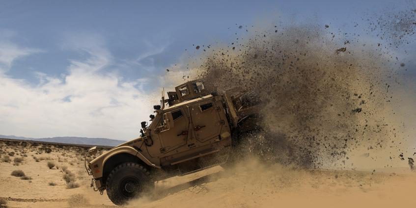 A mine-resistant, ambush-protected (MRAP), all-terrain vehicle, graphically modified (Source:  U.S. Marine Corps).