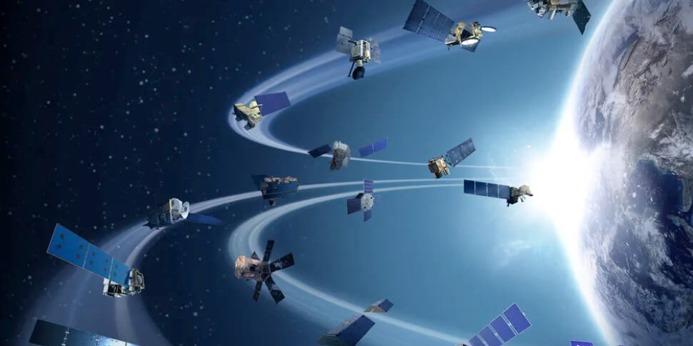 Satellites in space around the Earth.