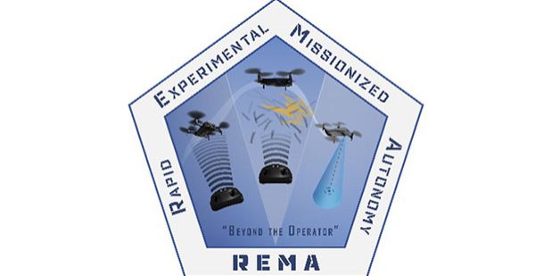 Pentagon shape with images of drones in it and the text "Rapid Experimental Missionized Autonomy"
