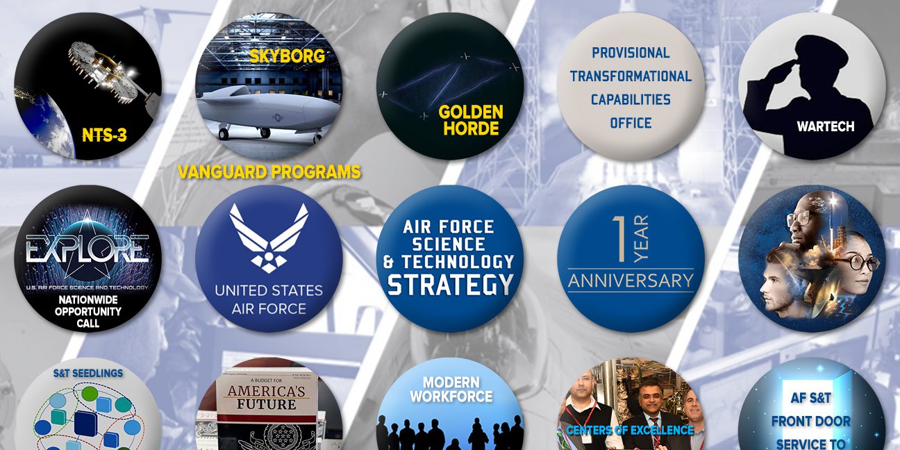 In the spring of 2019, the Air Force released the Air Force Science and Technology Strategy to secure continued technological advantage over rapidly developing state competitors in 2030 and beyond through future technology research and converting new technologies into transformational warfighting concepts. Over the course of the past year, the Air Force has made big strides in implementing key parts of the strategy. (U.S. Air Force illustration/Patrick Londergan)
