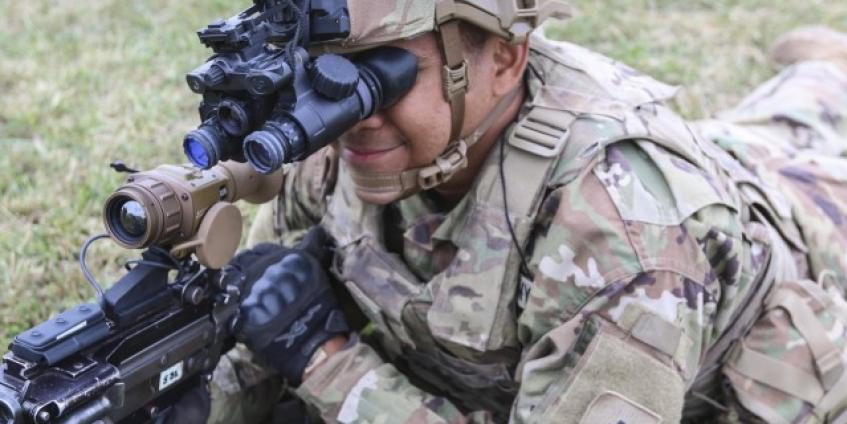 Soldiers from the 1st Infantry Division were the first to receive the enhanced night vision goggle-binocular in September 2019. Bruce Jette, the Army's Acquisition Chief, credited the unique relationship between his office -- Assistant Secretary of the Army for Acquisition, Logistics, and Technology -- and Army Futures Command, along with input from soldiers, for bringing systems like this one to life (photo credit: Sgt. 1st Class Chris Bridson).