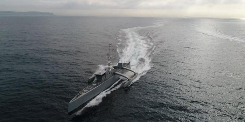 A rendering of DARPA''s Sea Hunter, which has been transferred to the U.S. Navy''s Surface Development Squadron. The squadron has been tasked with formulating a comprehensive concept of operations for unmanned ships (U.S. Defense Advanced Research Projects Agency).